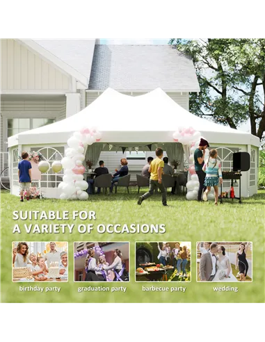 Outsunny 10 Sides Decagonal Garden Gazebo Marquee Party Tent Wedding Canopy Outdoor Heavy Duty Metal Frame (8.9m x 6.5m) - White