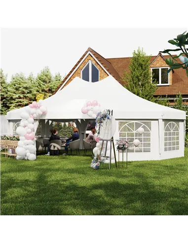 Outsunny 10 Sides Decagonal Garden Gazebo Marquee Party Tent Wedding Canopy Outdoor Heavy Duty Metal Frame (8.9m x 6.5m) - White