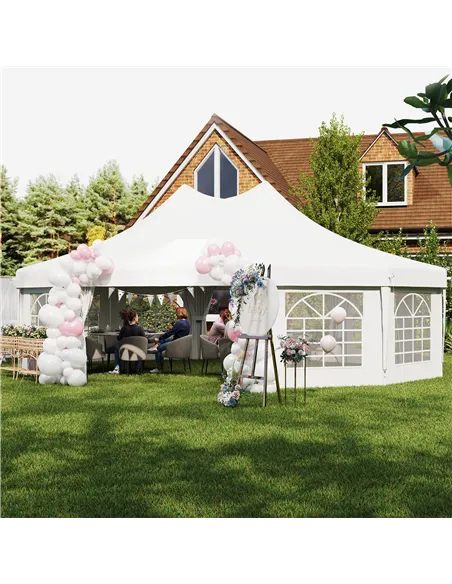 Outsunny 10 Sides Decagonal Garden Gazebo Marquee Party Tent Wedding Canopy Outdoor Heavy Duty Metal Frame (8.9m x 6.5m) - White
