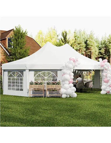 Outsunny 10 Sides Decagonal Garden Gazebo Marquee Party Tent Wedding Canopy Outdoor Heavy Duty Metal Frame (8.9m x 6.5m) - White