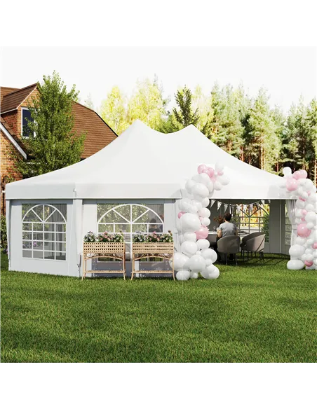 Outsunny 10 Sides Decagonal Garden Gazebo Marquee Party Tent Wedding Canopy Outdoor Heavy Duty Metal Frame (8.9m x 6.5m) - White
