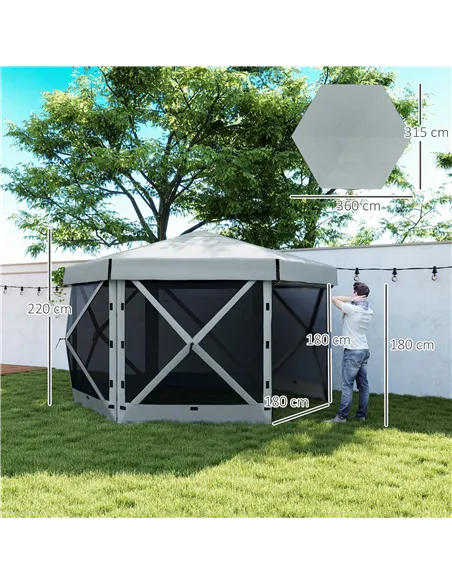 Outsunny 3 x 3(m) Hexagon Pop Up Gazebo with 5 Sides and Carry Bag, Waterproof, UV Resistant Party Tent Instant Event Shelter wi