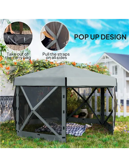 Outsunny 3 x 3(m) Hexagon Pop Up Gazebo with 5 Sides and Carry Bag, Waterproof, UV Resistant Party Tent Instant Event Shelter wi