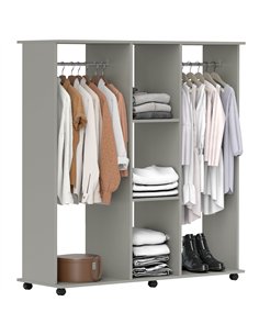 HOMCOM Open Wardrobe Double Mobile Storage Shelves Organizer W/6 Wheels-Grey