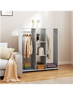 HOMCOM Open Wardrobe Double Mobile Storage Shelves Organizer W/6 Wheels-Grey 2