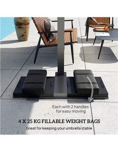 Outsunny Parasol Weights Set of 4, Parasol Base Weights Bags, 25kg Fillable Sandbag Weights with Handles, Cantilever Umbrella Ba