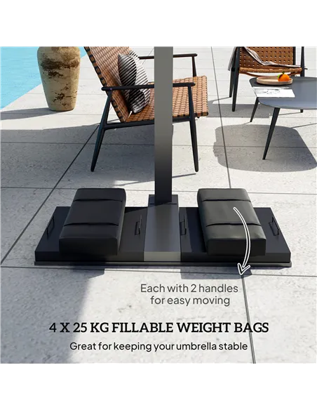Outsunny Parasol Weights Set of 4, Parasol Base Weights Bags, 25kg Fillable Sandbag Weights with Handles, Cantilever Umbrella Ba