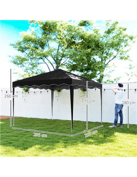 Outsunny 3 x 3cm Adjustable Height Pop-Up Gazebo, with Bag - Black