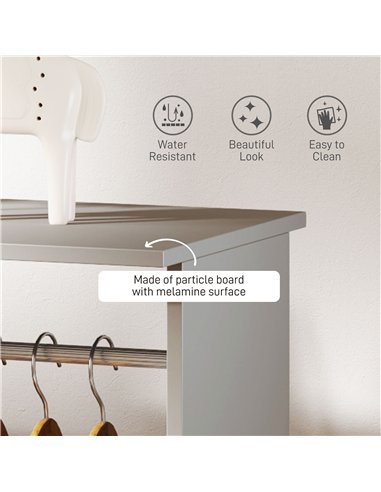 HOMCOM Open Wardrobe Double Mobile Storage Shelves Organizer W/6 Wheels-Grey