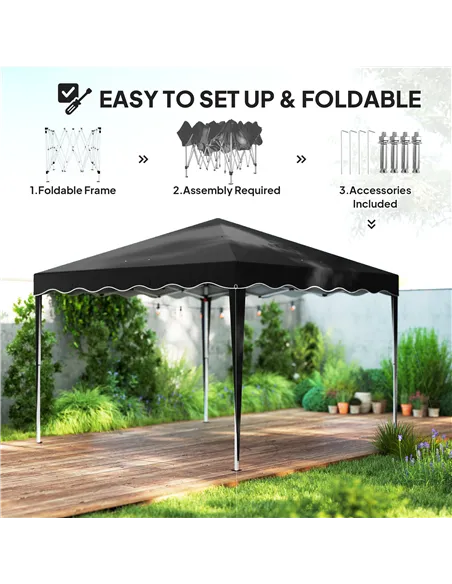 Outsunny 3 x 3cm Adjustable Height Pop-Up Gazebo, with Bag - Black