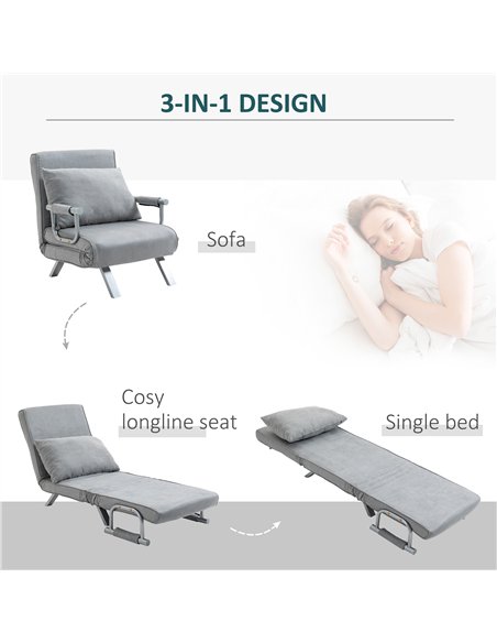HOMCOM Suedette Adjustable Back Futon Sofa Chair - Grey