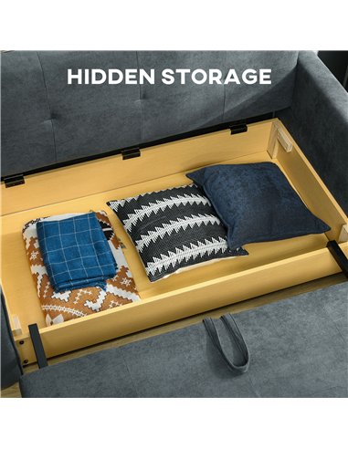 HOMCOM 2 Seater Sofa Bed, Convertible Bed Settee, Modern Velvet Loveseat Sofa Couch with 2 Cushions, Hidden Storage for Living R