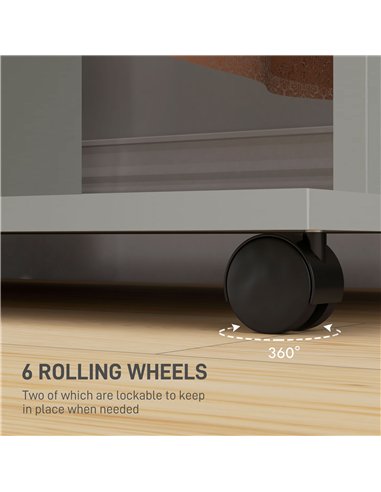 HOMCOM Open Wardrobe Double Mobile Storage Shelves Organizer W/6 Wheels-Grey
