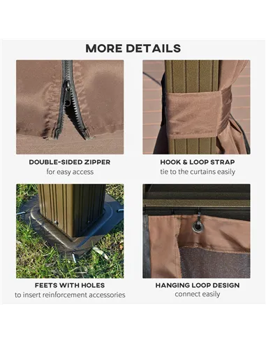 Outsunny 3.65 x 3(m) Hardtop Steel Gazebo Canopy with Aluminium Frame, Double Roof, Net Sidewalls and Curtains, Coffee