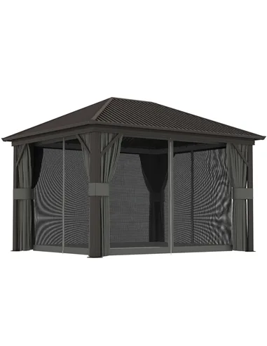 Outsunny 3.6 x 3 m Aluminium Hardtop Gazebo, with Accessories - Dark Grey