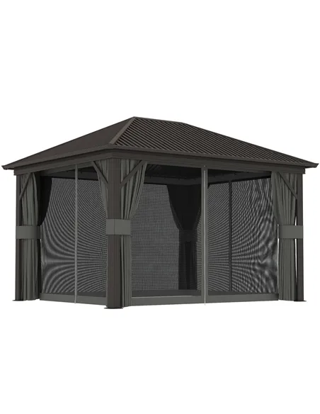 Outsunny 3.6 x 3 m Aluminium Hardtop Gazebo, with Accessories - Dark Grey