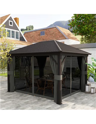 Outsunny 3.6 x 3 m Aluminium Hardtop Gazebo, with Accessories - Dark Grey