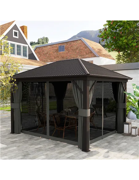 Outsunny 3.6 x 3 m Aluminium Hardtop Gazebo, with Accessories - Dark Grey
