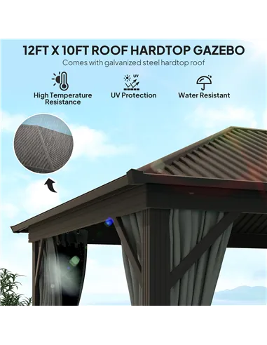 Outsunny 3.6 x 3 m Aluminium Hardtop Gazebo, with Accessories - Dark Grey