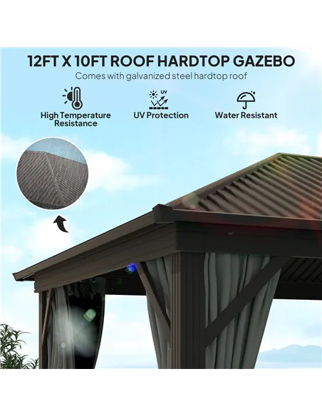 Outsunny 3.6 x 3 m Aluminium Hardtop Gazebo, with Accessories - Dark Grey