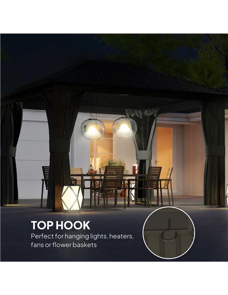 Outsunny 3.6 x 3 m Aluminium Hardtop Gazebo, with Accessories - Dark Grey