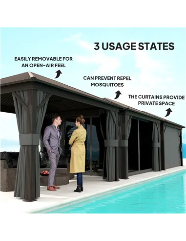 Outsunny 3.6 x 3 m Aluminium Hardtop Gazebo, with Accessories - Dark Grey