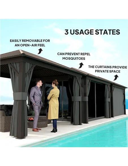 Outsunny 3.6 x 3 m Aluminium Hardtop Gazebo, with Accessories - Dark Grey