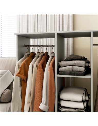 HOMCOM Open Wardrobe Double Mobile Storage Shelves Organizer W/6 Wheels-Grey