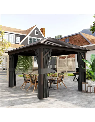 Outsunny 3.6 x 3 m Aluminium Hardtop Gazebo, with Accessories - Dark Grey