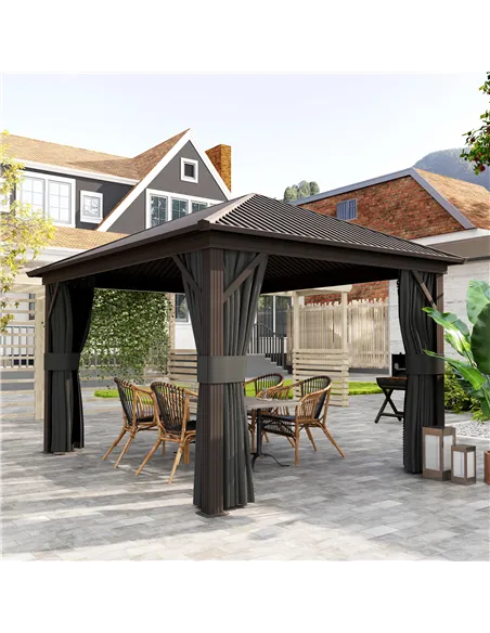 Outsunny 3.6 x 3 m Aluminium Hardtop Gazebo, with Accessories - Dark Grey