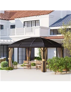 Outsunny 3 x 4m Hardtop Gazebo Canopy with Metal Roof, Aluminium Gazebo Permanent Pavilion with Netting and Curtains, Brown 2