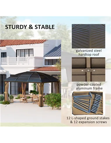 Outsunny 3 x 4m Hardtop Gazebo Canopy with Metal Roof, Aluminium Gazebo Permanent Pavilion with Netting and Curtains, Brown