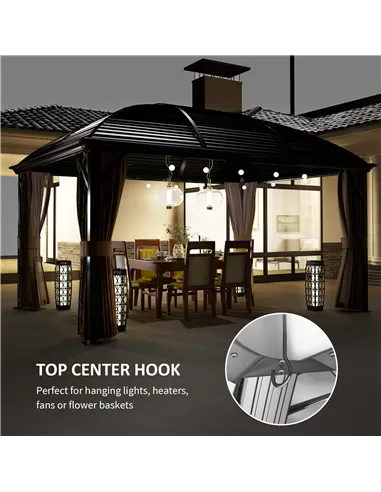 Outsunny 3 x 4m Hardtop Gazebo Canopy with Metal Roof, Aluminium Gazebo Permanent Pavilion with Netting and Curtains, Brown