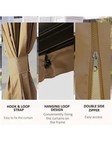 Outsunny 3 x 4m Hardtop Gazebo Canopy with Metal Roof, Aluminium Gazebo Permanent Pavilion with Netting and Curtains, Brown