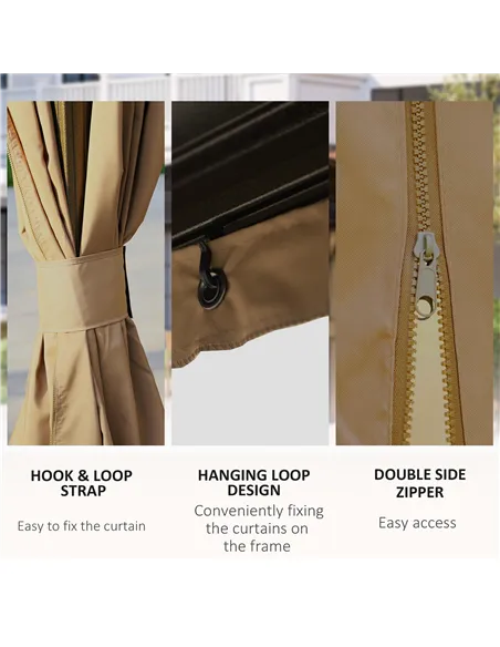 Outsunny 3 x 4m Hardtop Gazebo Canopy with Metal Roof, Aluminium Gazebo Permanent Pavilion with Netting and Curtains, Brown