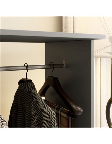 HOMCOM Open Wardrobe Double Mobile Storage Shelves Organizer W/6 Wheels-Grey