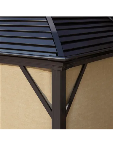 Outsunny 3 x 4m Hardtop Gazebo Canopy with Metal Roof, Aluminium Gazebo Permanent Pavilion with Netting and Curtains, Brown