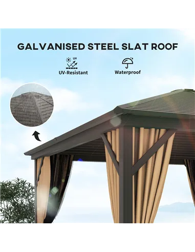 Outsunny 3 x 3(m) Metal Hardtop Gazebo, with Curtains and Accessories - Brown
