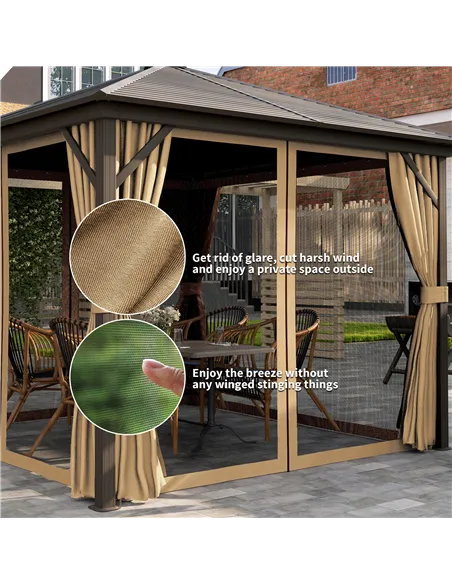 Outsunny 3 x 3(m) Metal Hardtop Gazebo, with Curtains and Accessories - Brown