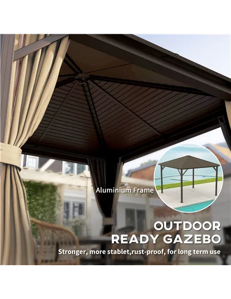 Outsunny 3 x 3(m) Metal Hardtop Gazebo, with Curtains and Accessories - Brown