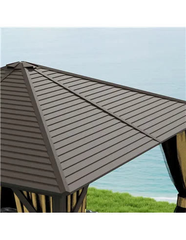 Outsunny 3 x 3(m) Metal Hardtop Gazebo, with Curtains and Accessories - Brown