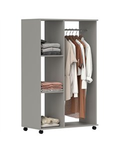 HOMCOM Open Wardrobe on Wheels, Bedroom Wardrobe with Clothes Hanging Rail, 3 Storage Shelves, Mobile Garment Rack for Cloakroom
