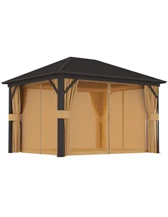 Outsunny 3.6 x 3 m Aluminium Hardtop Gazebo, with Accessories - Brown