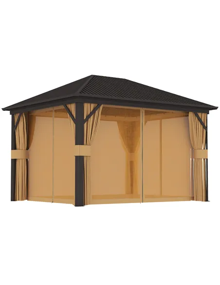 Outsunny 3.6 x 3 m Aluminium Hardtop Gazebo, with Accessories - Brown