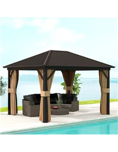 Outsunny 3.6 x 3 m Aluminium Hardtop Gazebo, with Accessories - Brown 2