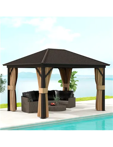Outsunny 3.6 x 3 m Aluminium Hardtop Gazebo, with Accessories - Brown