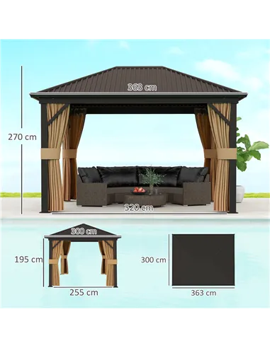 Outsunny 3.6 x 3 m Aluminium Hardtop Gazebo, with Accessories - Brown