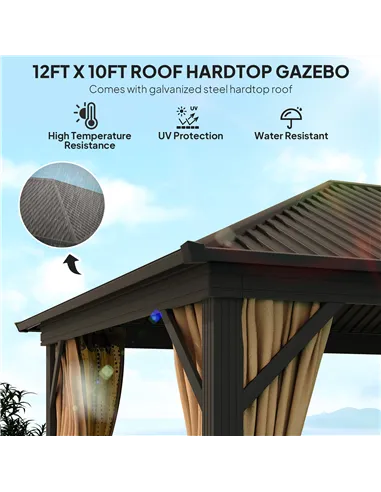 Outsunny 3.6 x 3 m Aluminium Hardtop Gazebo, with Accessories - Brown