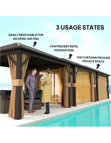 Outsunny 3.6 x 3 m Aluminium Hardtop Gazebo, with Accessories - Brown