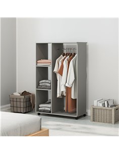 HOMCOM Open Wardrobe on Wheels, Bedroom Wardrobe with Clothes Hanging Rail, 3 Storage Shelves, Mobile Garment Rack for Cloakroom 2